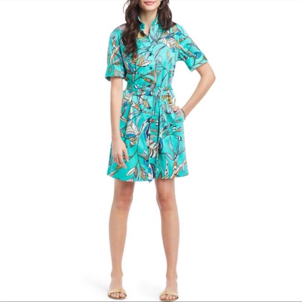 Nic + Zoe Womens Riviera Botanic Shirt Cotton Dress Green Multi
